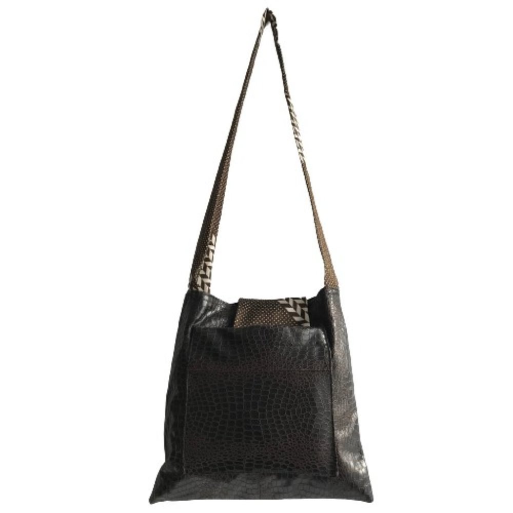 Handcrafted Brown White Croc Embossed Tie Bag